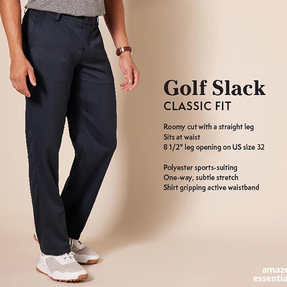 Amazon Essentials Men's Classic-Fit Stretch Tech Golf Pant 34x33 Black